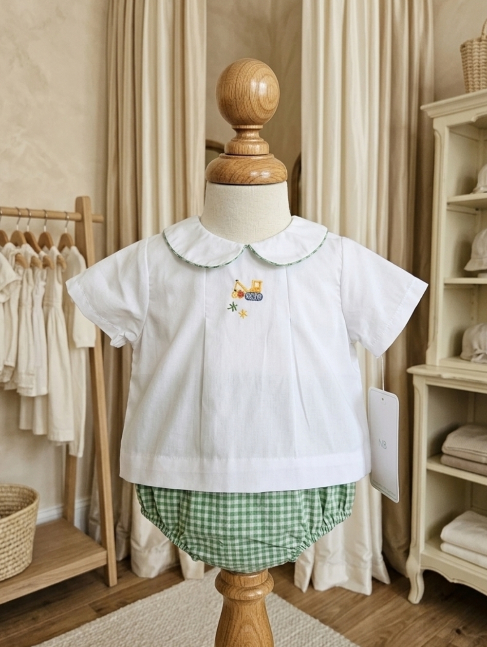 Petit Ami Baby Boy 2pc Gingham Bloomer Set NB & 3M